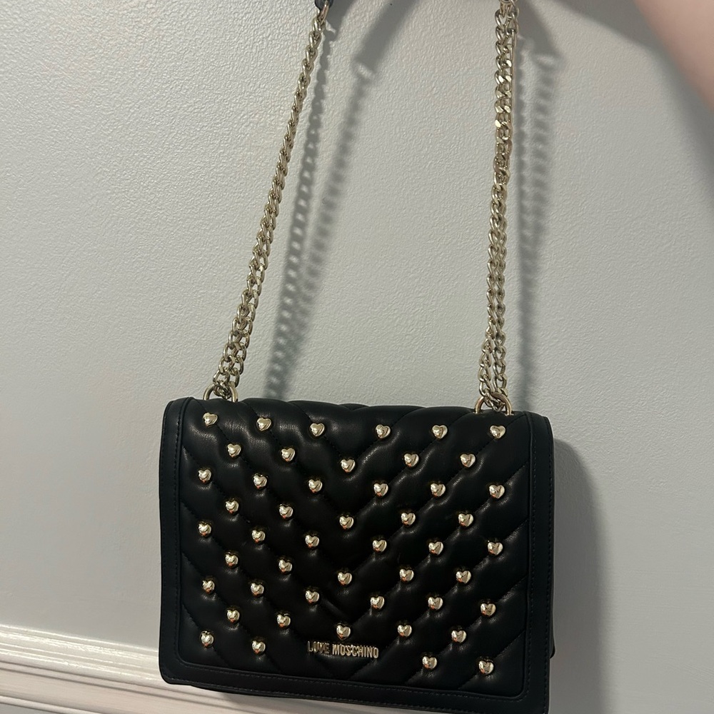Love Moschino Black and Gold Quilted Shoulder Bag